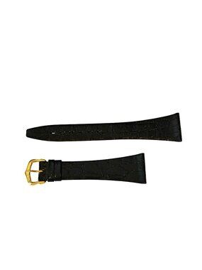 Vintage "D" Genuine Leather Swiss Black Leather Watch Strap Gold 24mm